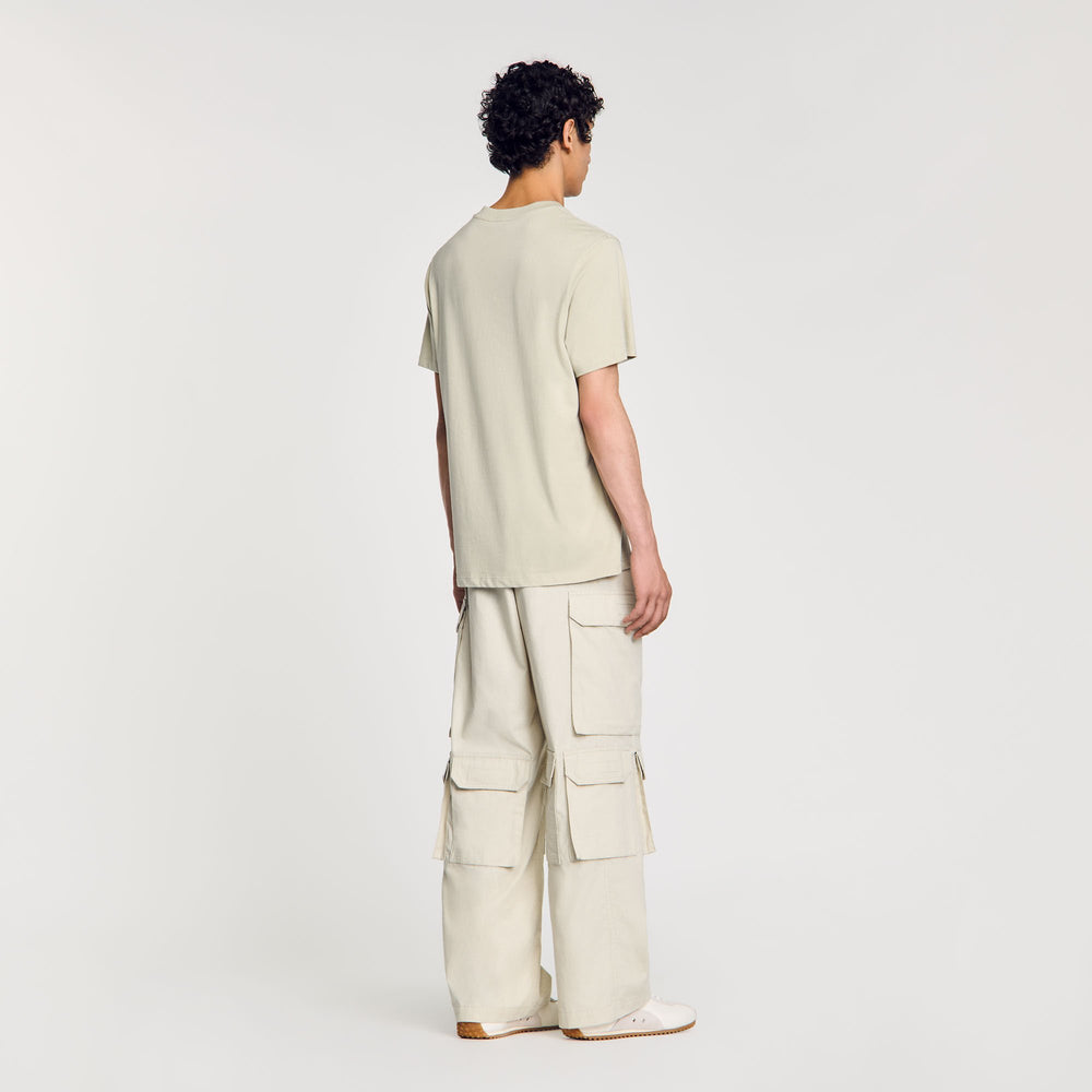 Cotton T-shirt with logo Light Kaki. Sandro Men