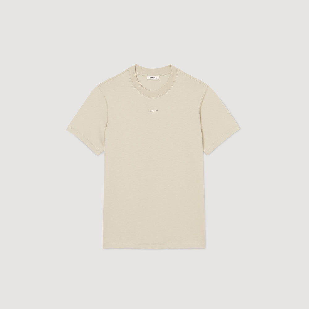 Cotton T-shirt with logo Light Kaki. Sandro Men