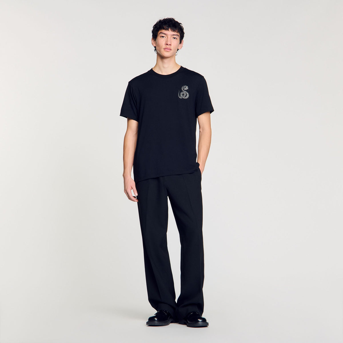 T-shirt with snake detail Black Sandro Men