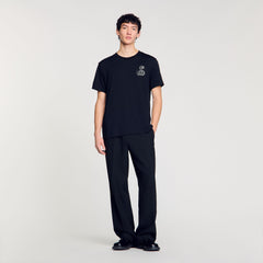 T-shirt with snake detail Black Sandro Men