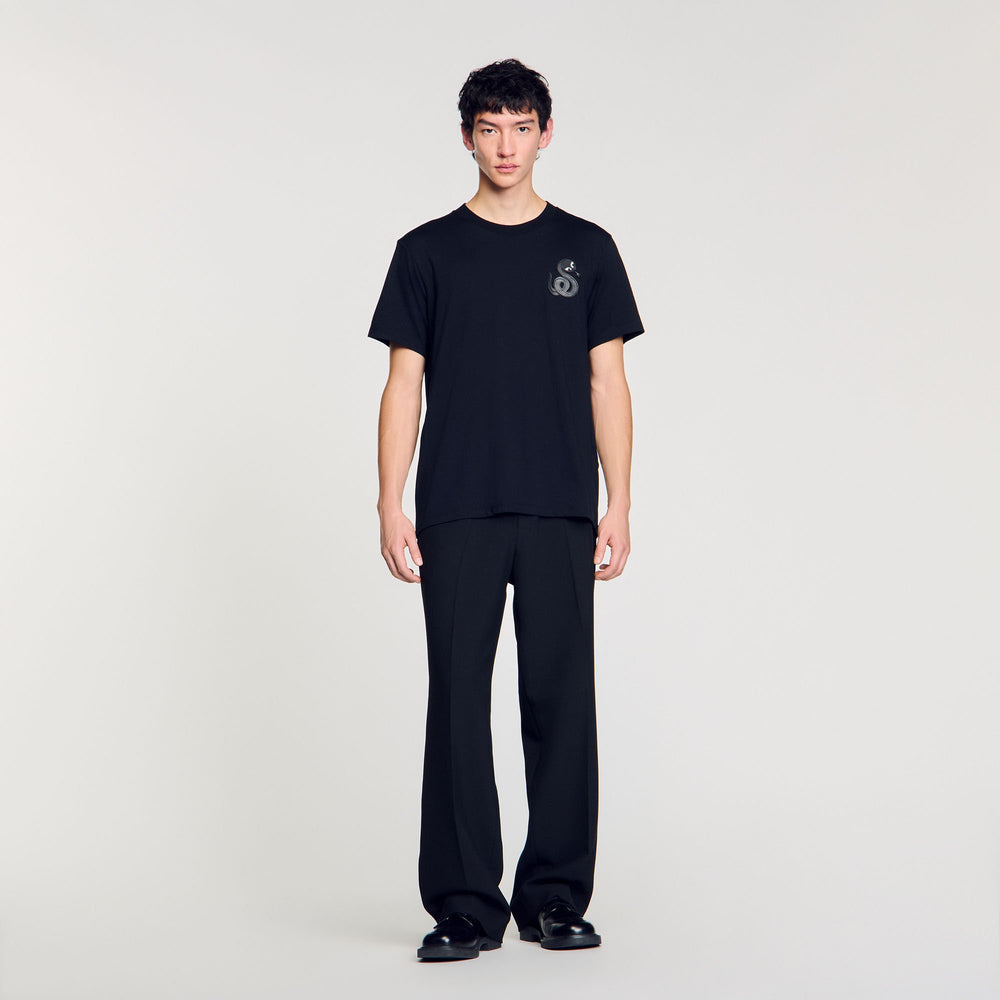 T-shirt with snake detail Black Sandro Men