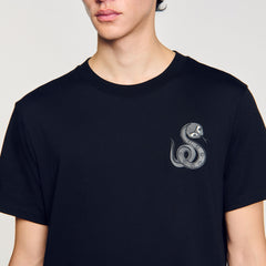 T-shirt with snake detail Black Sandro Men