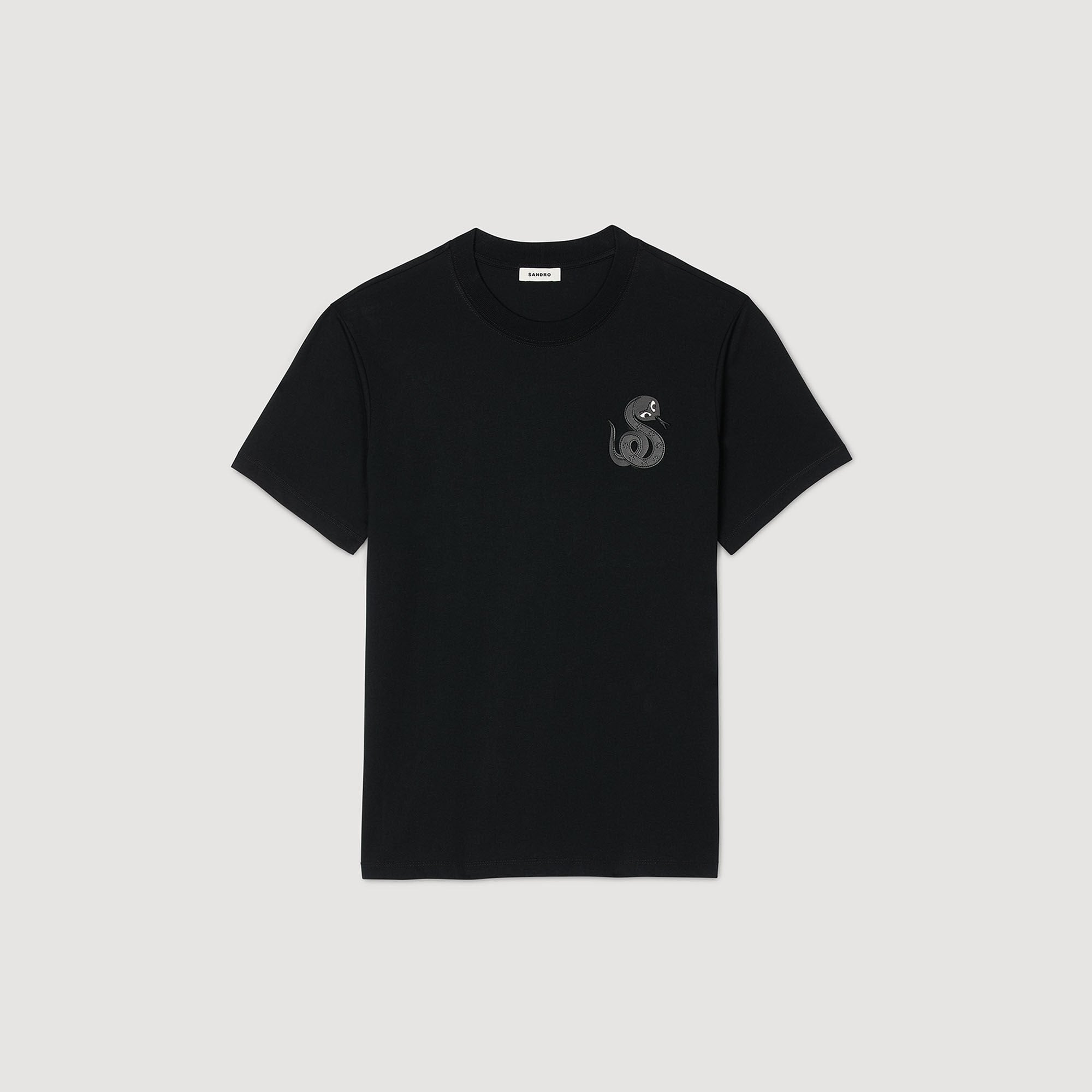 T-shirt with snake detail Black Sandro Men