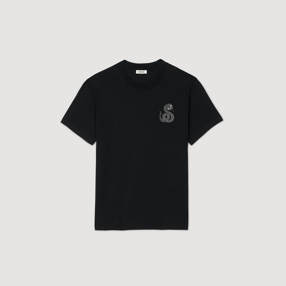 T-shirt with snake detail Black Sandro Men