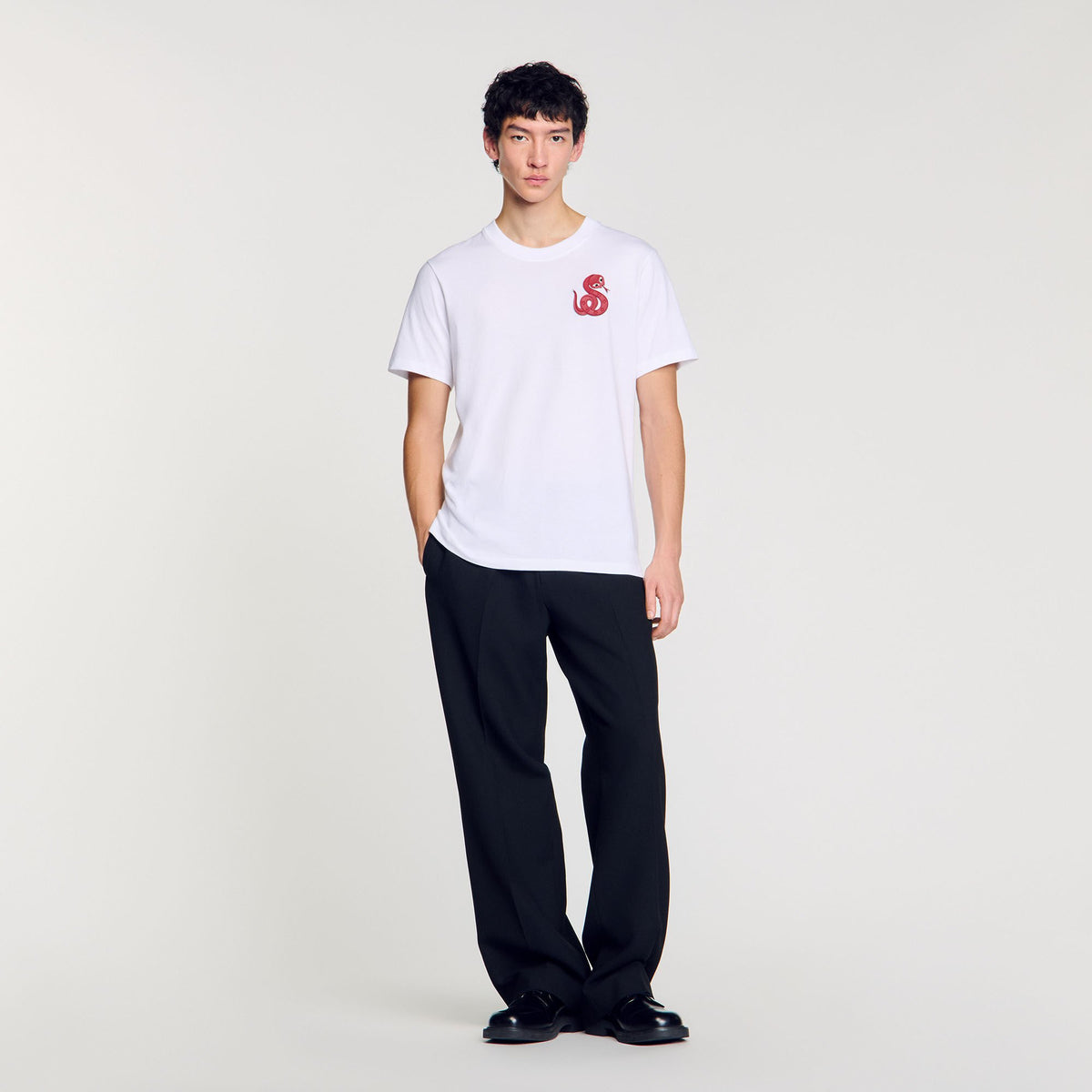T-shirt with snake detail Optic White Sandro Men