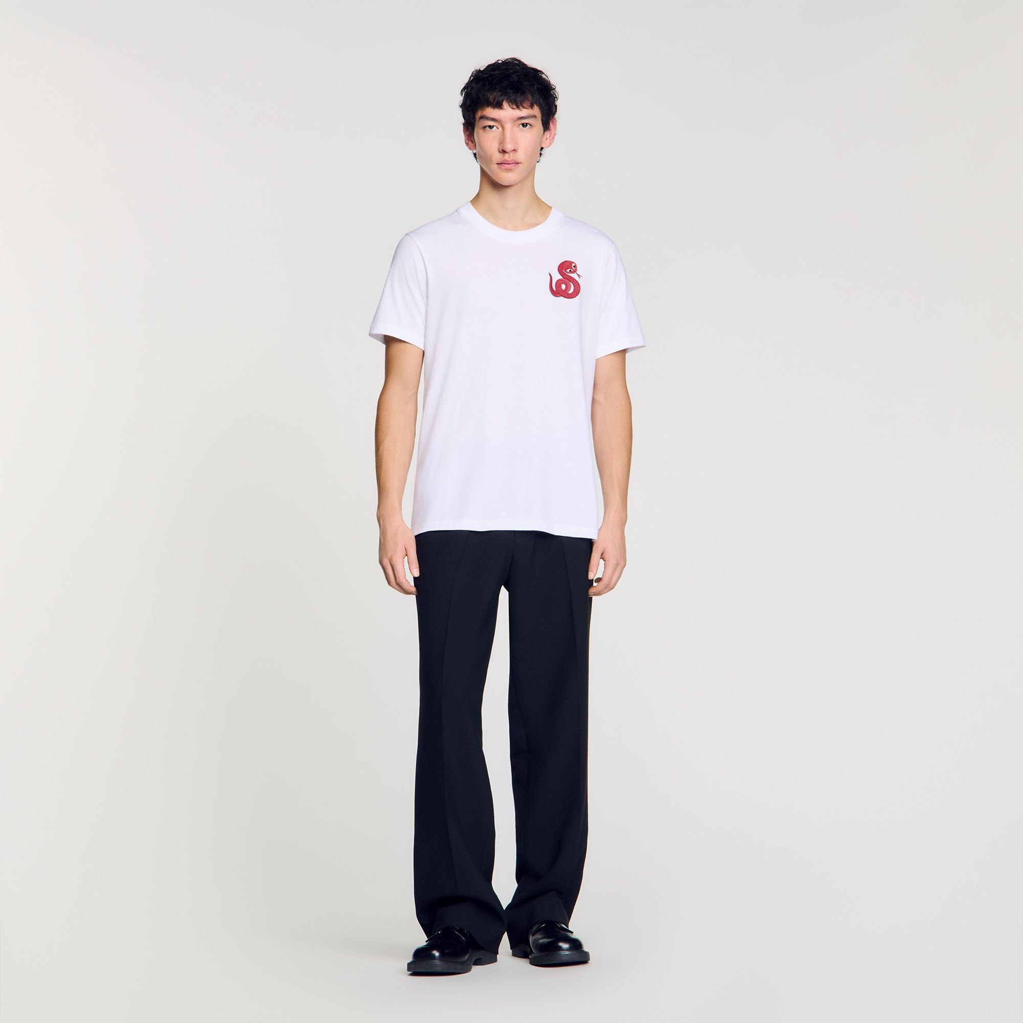 T-shirt with snake detail Optic White Sandro Men