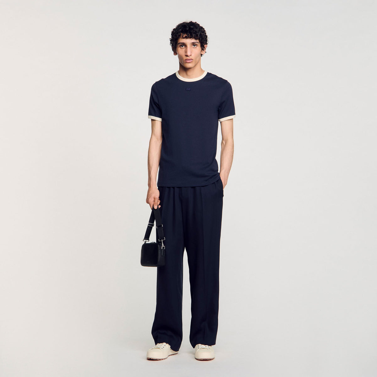 Two-tone patch T-shirt Navy Blue Sandro Men