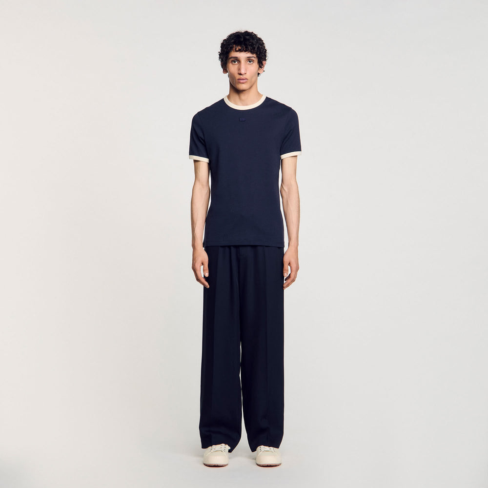Two-tone patch T-shirt Navy Blue Sandro Men