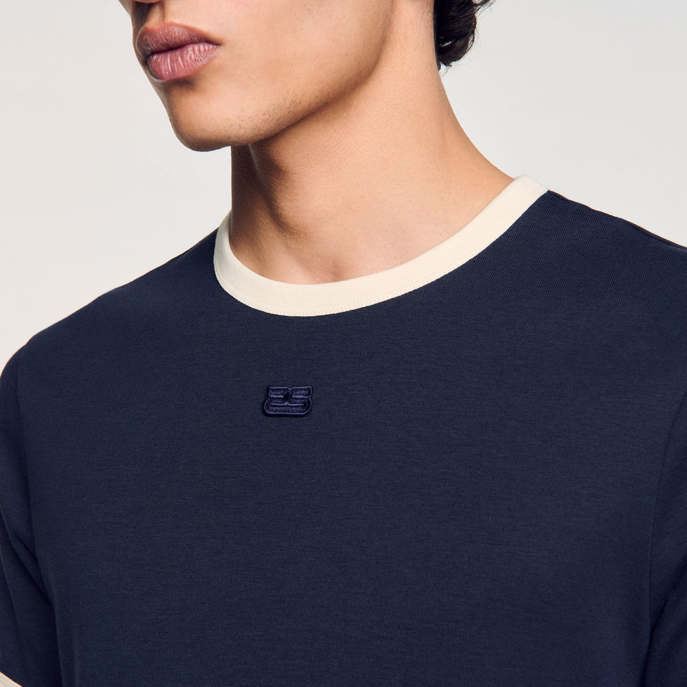 Two-tone patch T-shirt Navy Blue Sandro Men