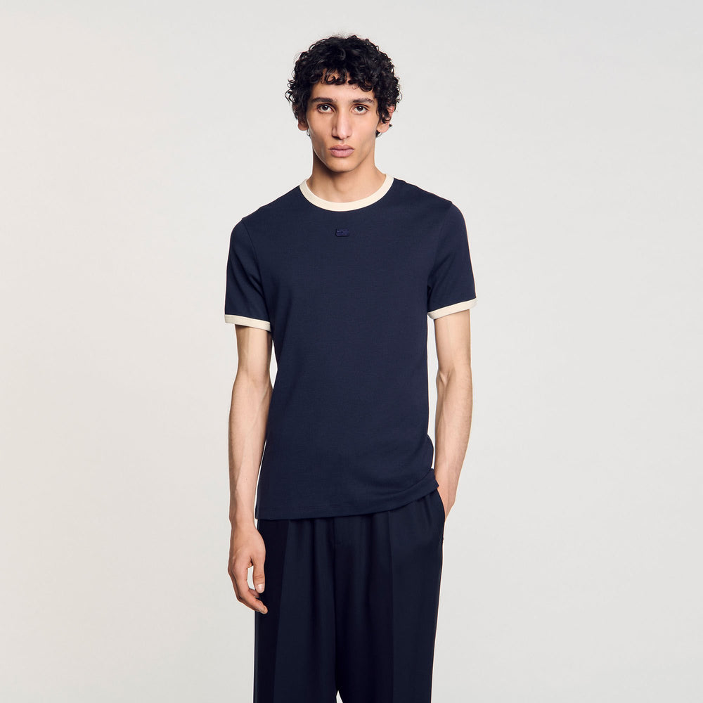 Two-tone patch T-shirt Navy Blue Sandro Men