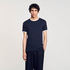Two-tone patch T-shirt Navy Blue Sandro Men