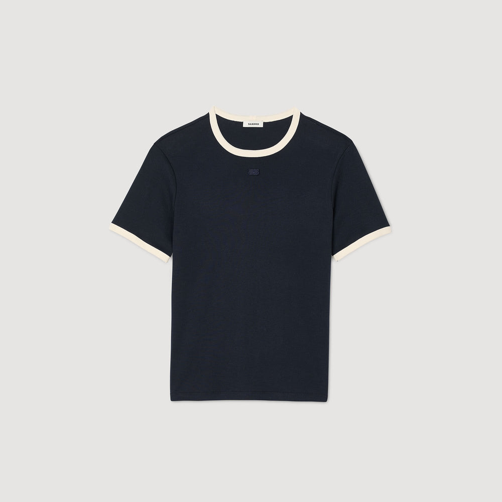 Two-tone patch T-shirt Navy Blue Sandro Men