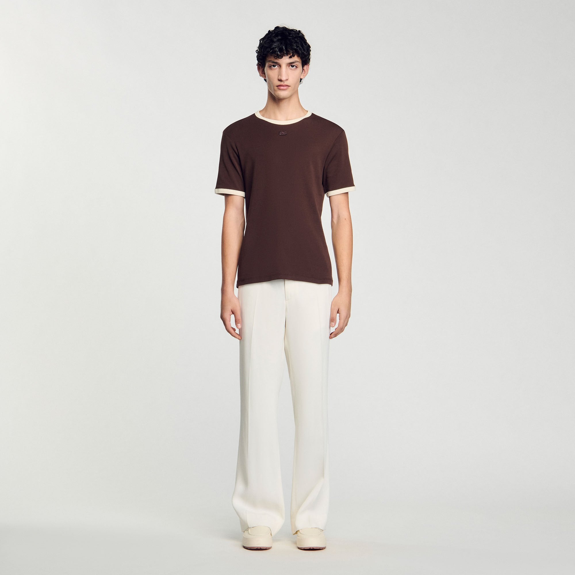 Two-tone patch T-shirt Moka. Sandro Men