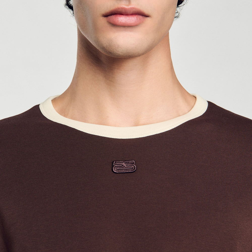 Two-tone patch T-shirt Moka. Sandro Men