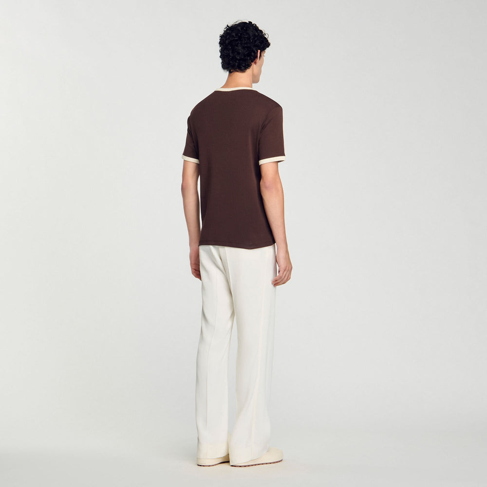 Two-tone patch T-shirt Moka. Sandro Men