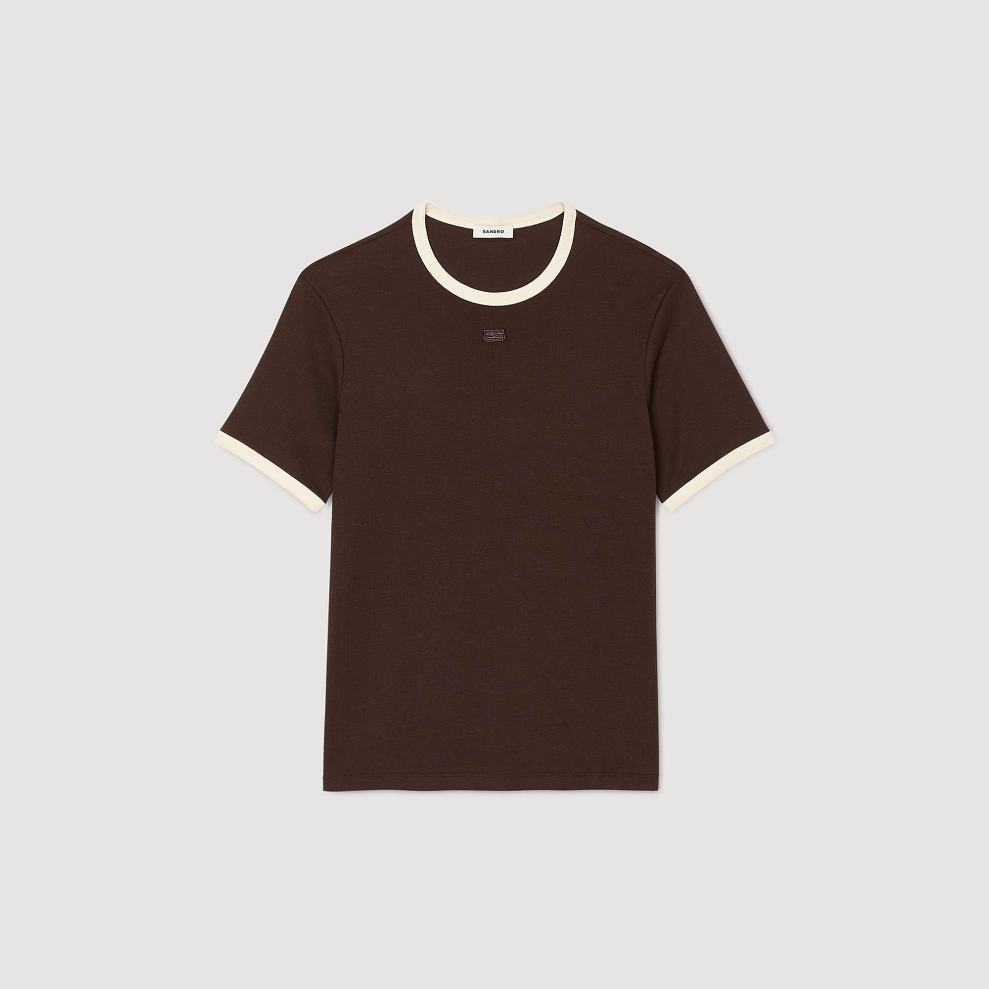 Two-tone patch T-shirt Moka. Sandro Men