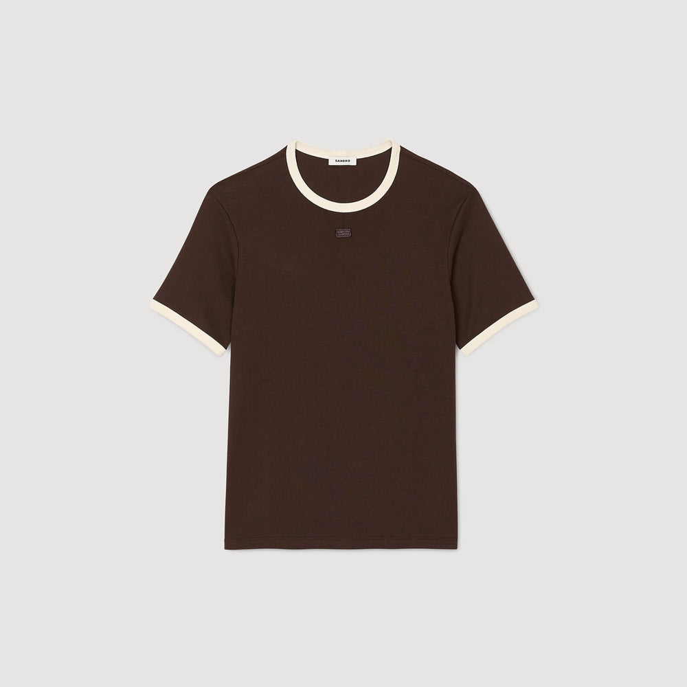 Two-tone patch T-shirt Moka. Sandro Men