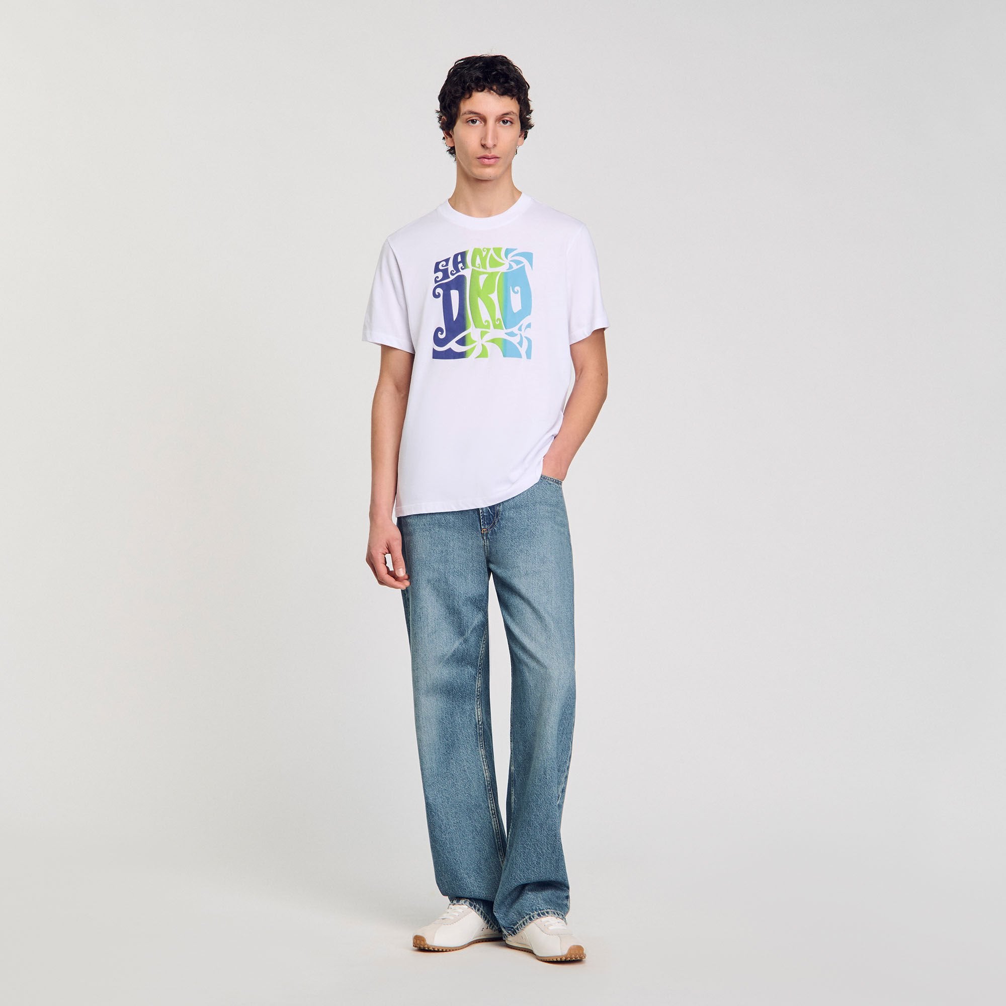 Wave print cotton T-shirt Optic White Sandro Men