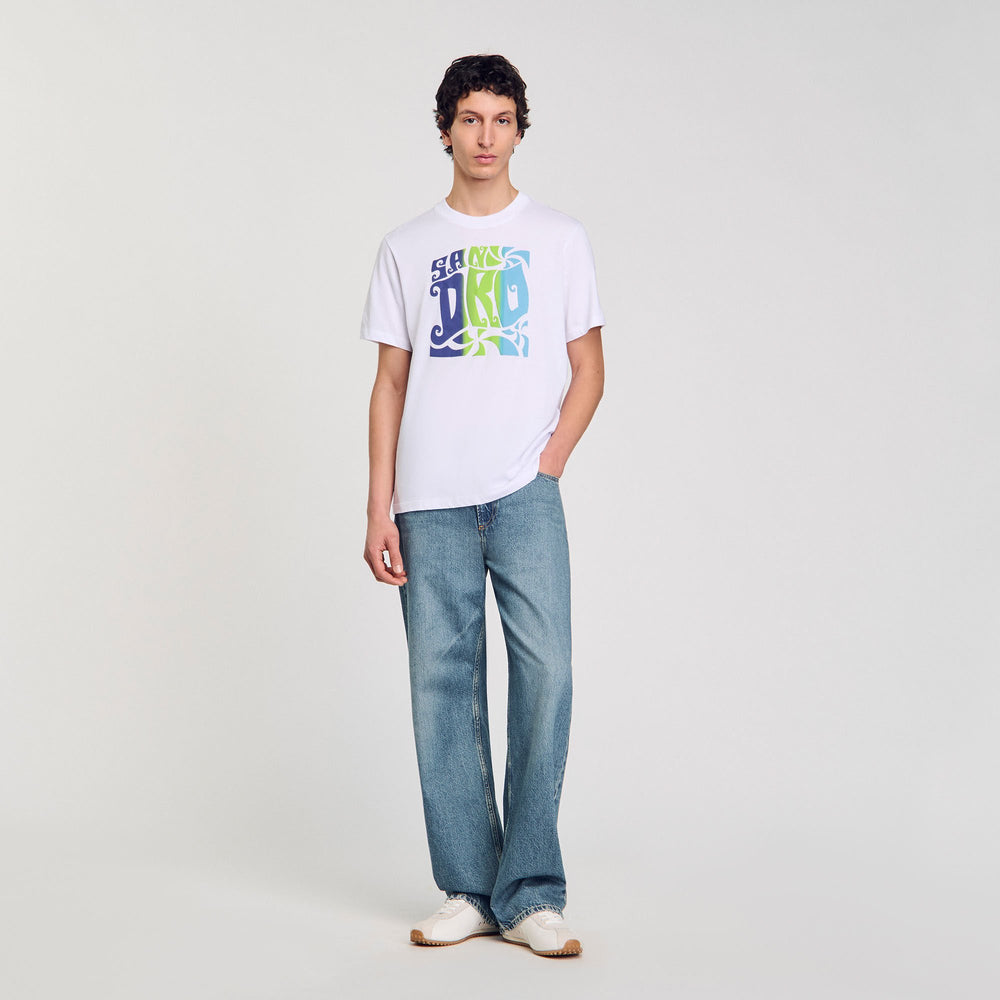 Wave print cotton T-shirt Optic White Sandro Men