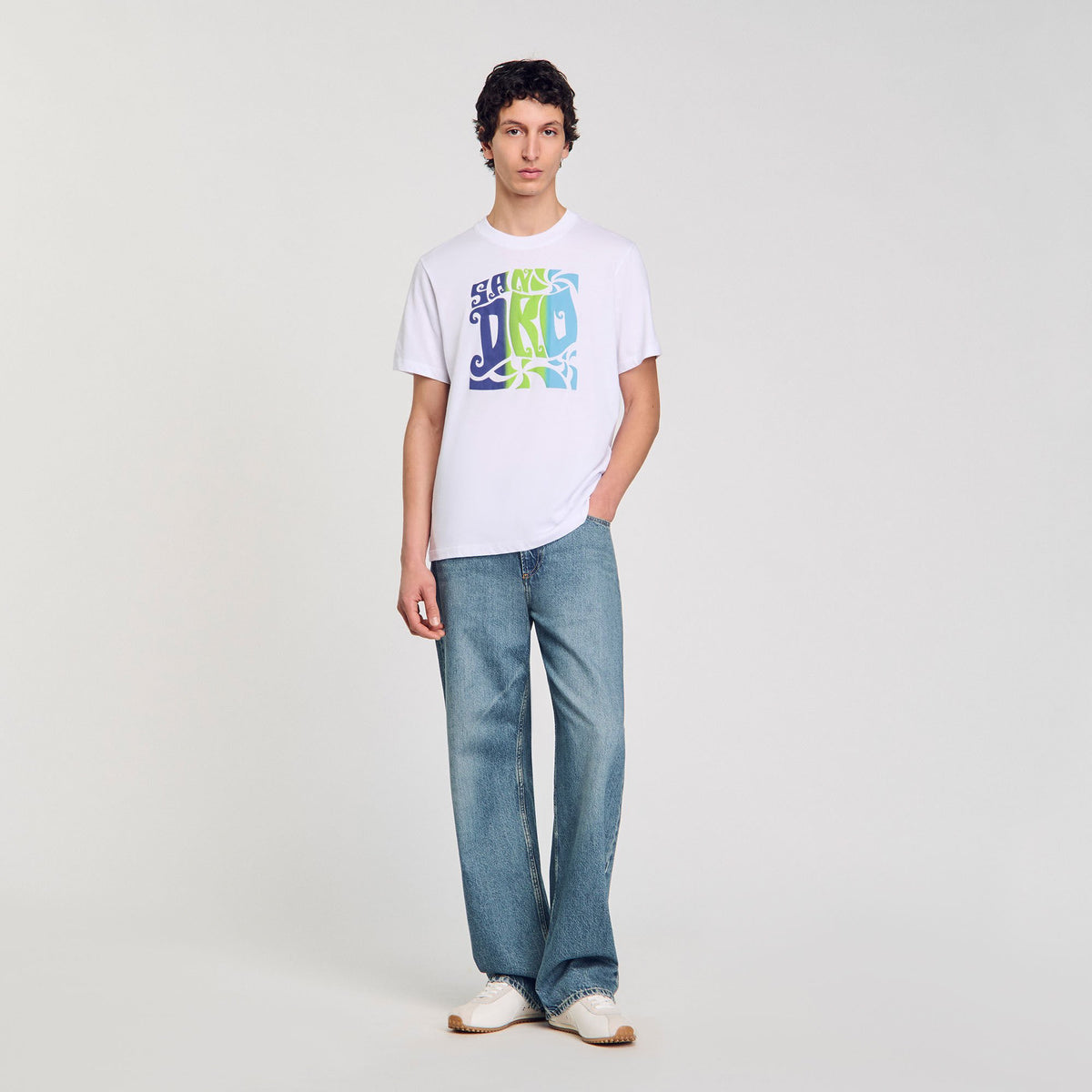 Wave print cotton T-shirt Optic White Sandro Men