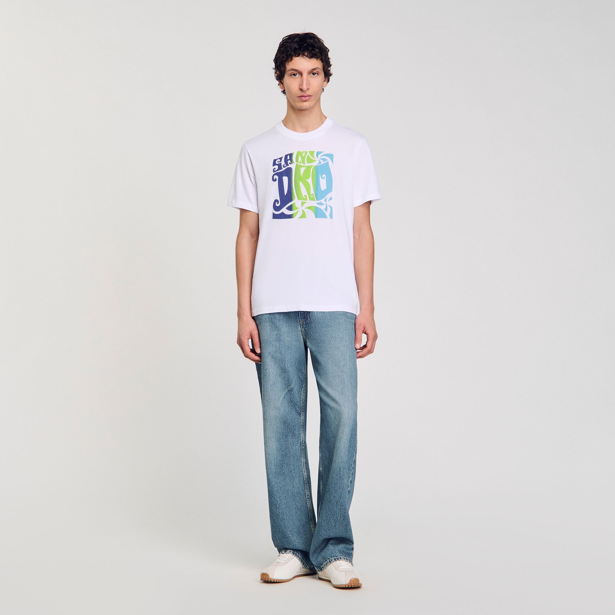 Wave print cotton T-shirt Optic White Sandro Men