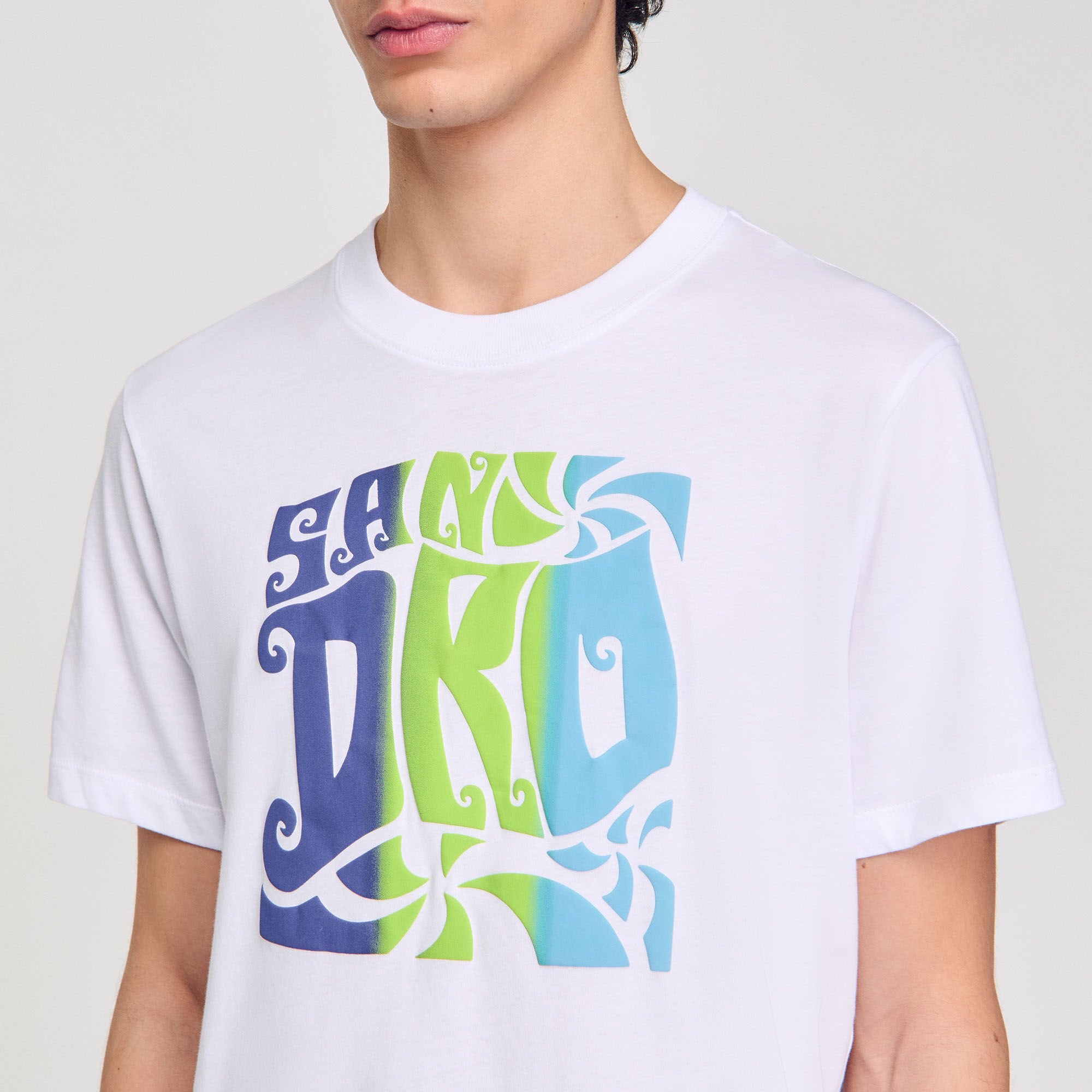Wave print cotton T-shirt Optic White Sandro Men