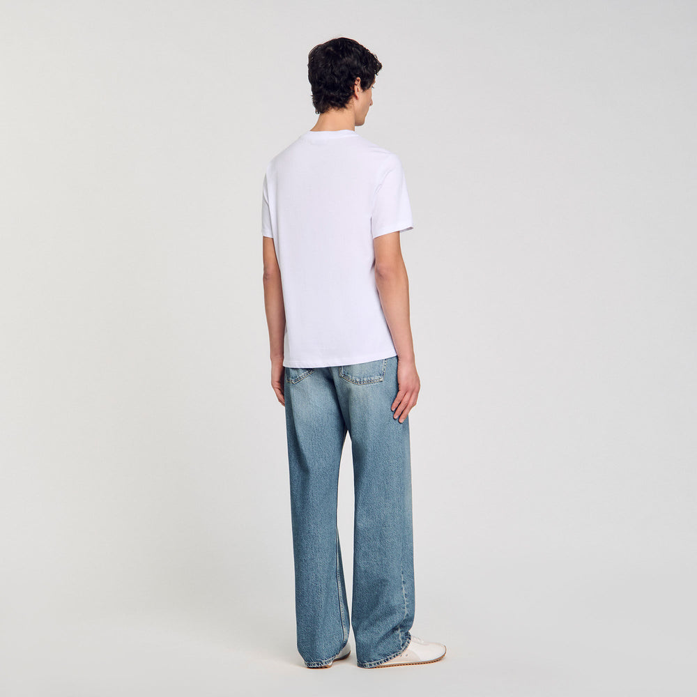 Wave print cotton T-shirt Optic White Sandro Men