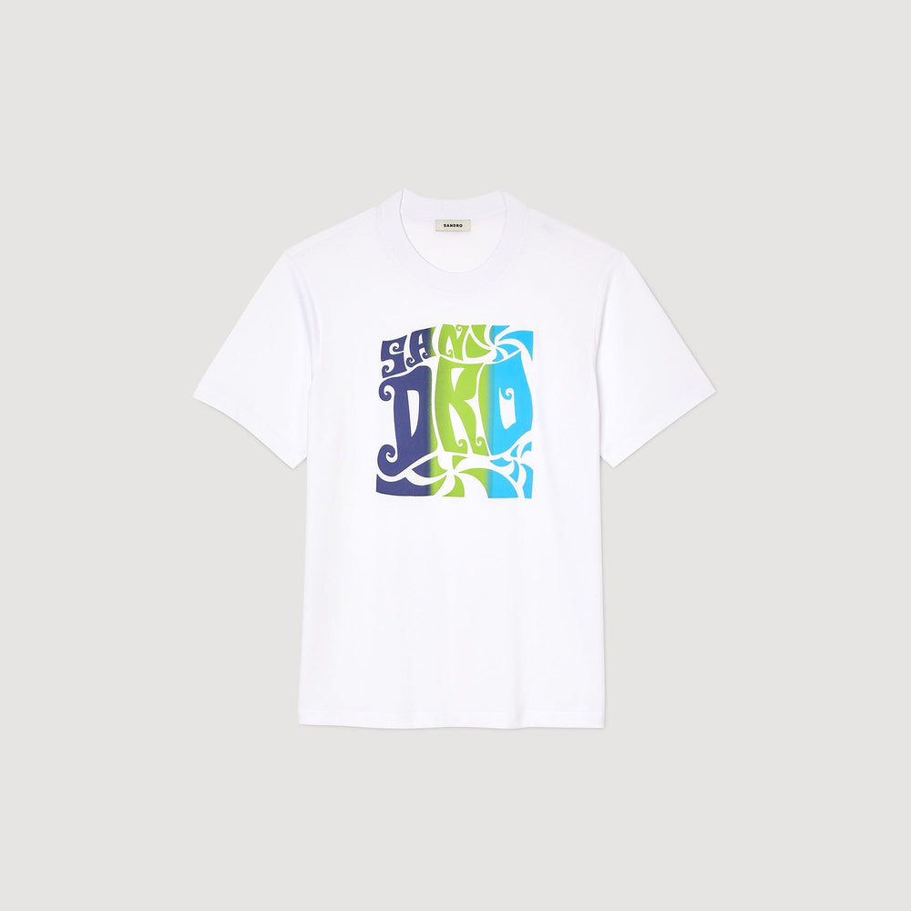 Wave print cotton T-shirt Optic White Sandro Men