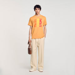 Wave print cotton T-shirt Mandarin. Sandro Men
