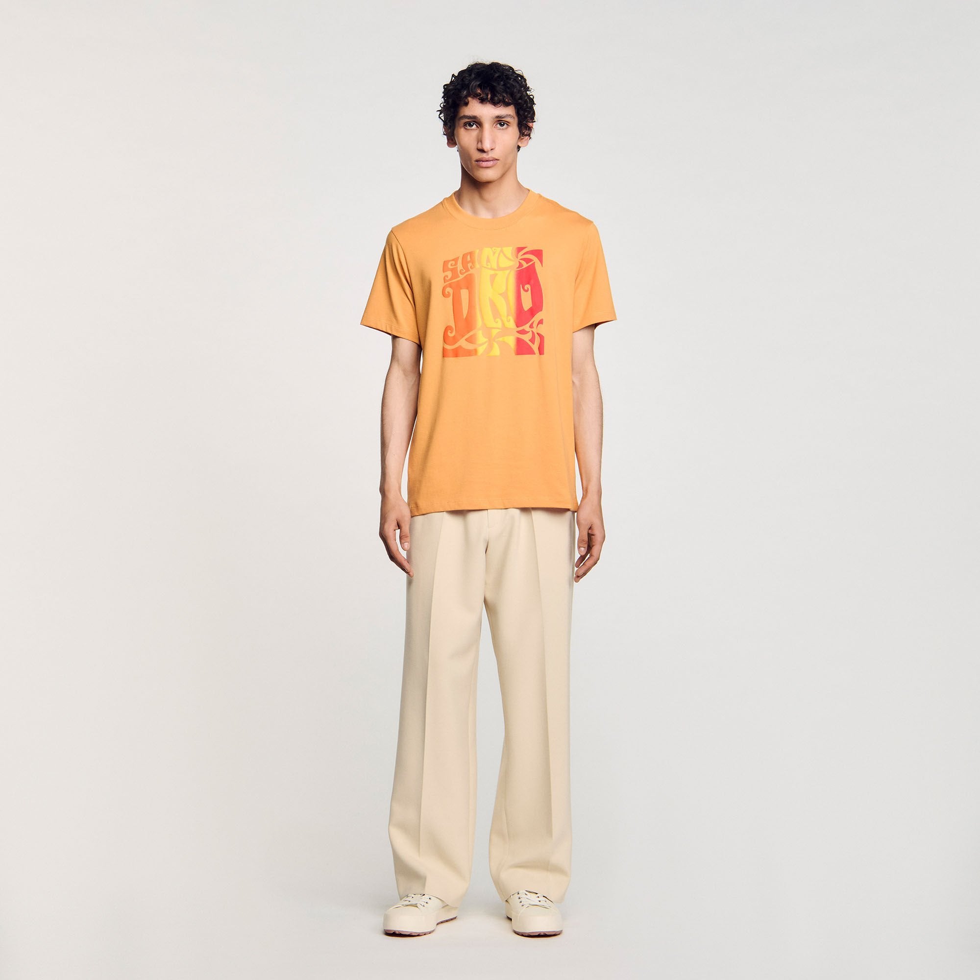 Wave print cotton T-shirt Mandarin. Sandro Men