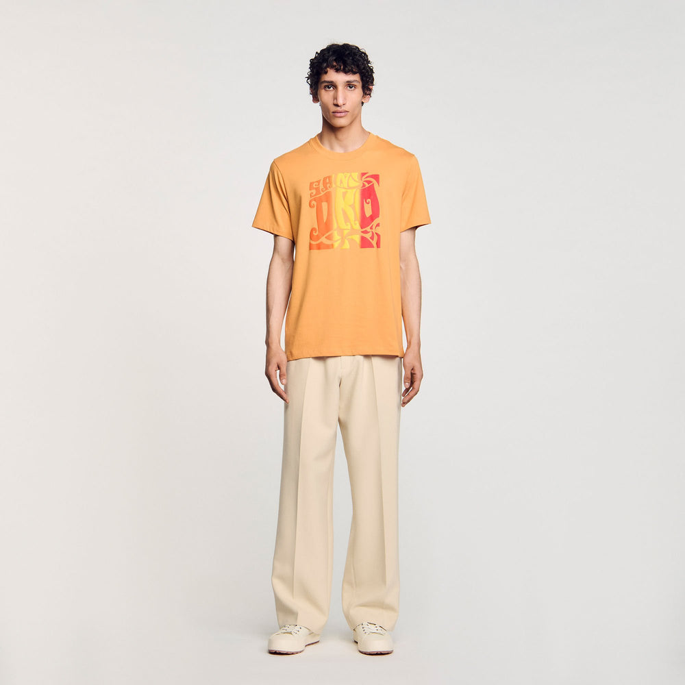Wave print cotton T-shirt Mandarin. Sandro Men