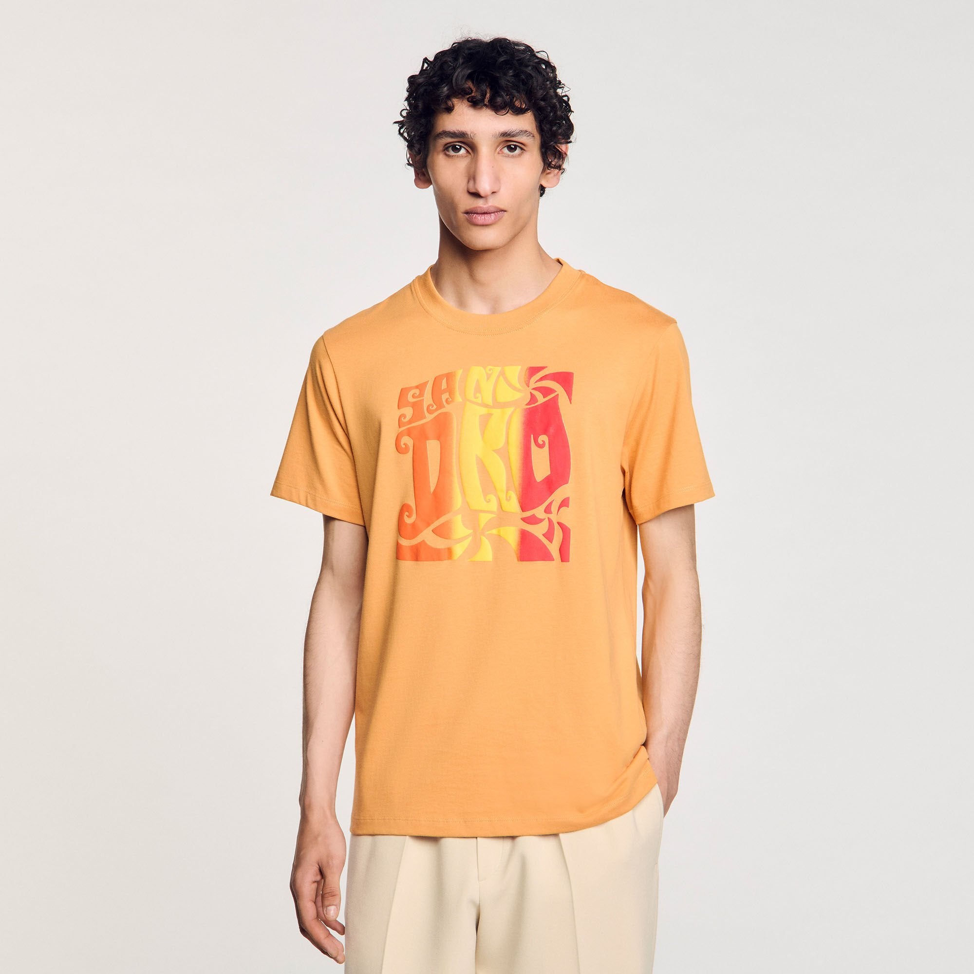 Wave print cotton T-shirt Mandarin. Sandro Men