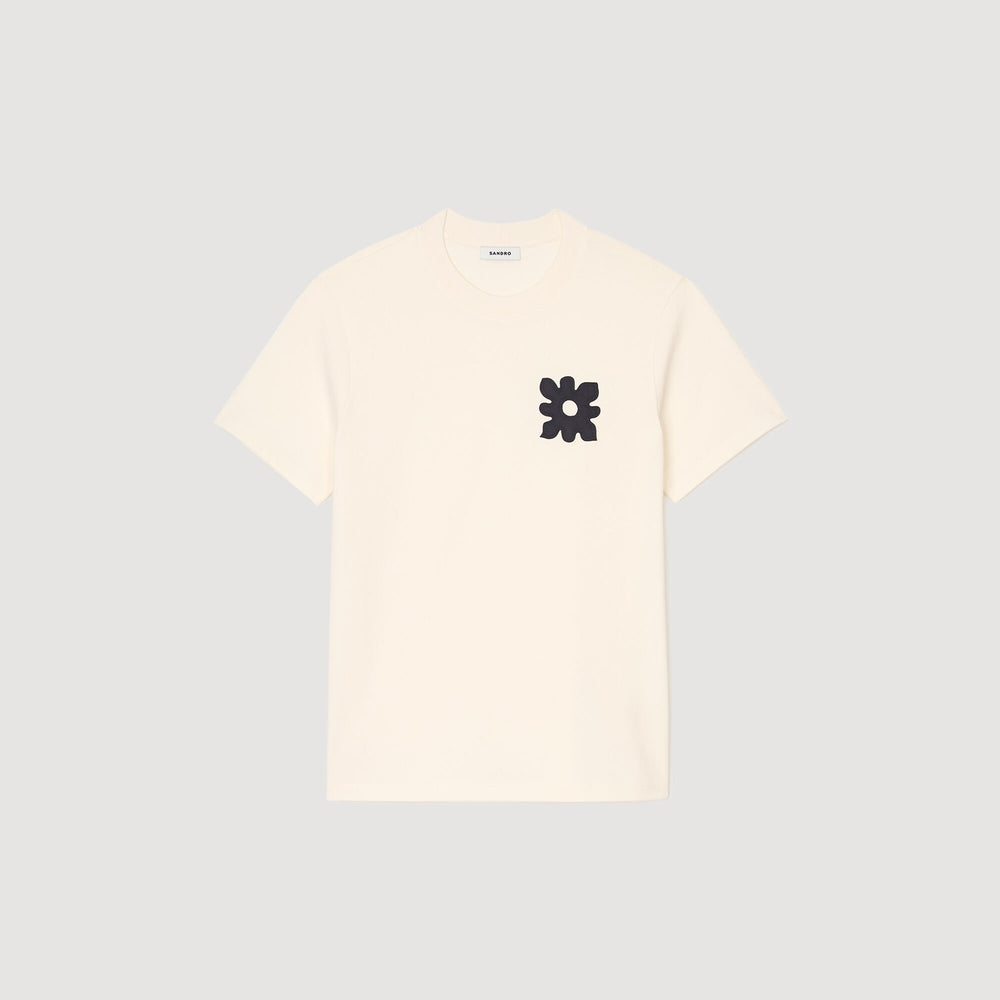 T-shirt with flower detail Ivory. Sandro Men