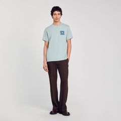 T-shirt with flower detail Chambray Sandro Men