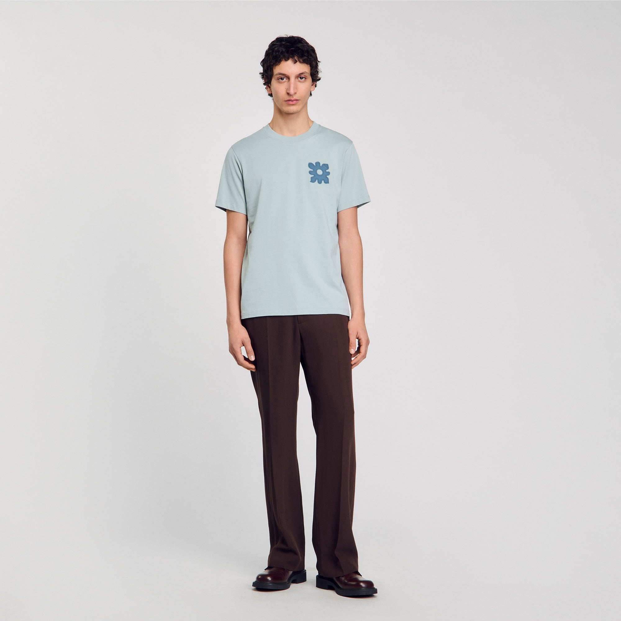 T-shirt with flower detail Chambray Sandro Men