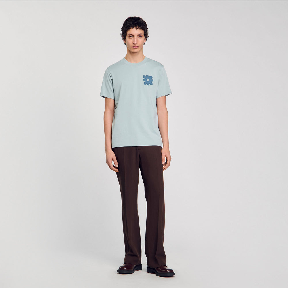 T-shirt with flower detail Chambray Sandro Men