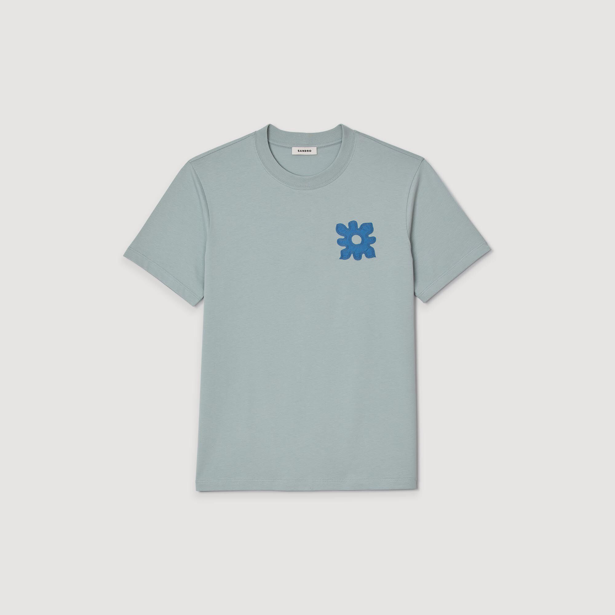 T-shirt with flower detail Chambray Sandro Men
