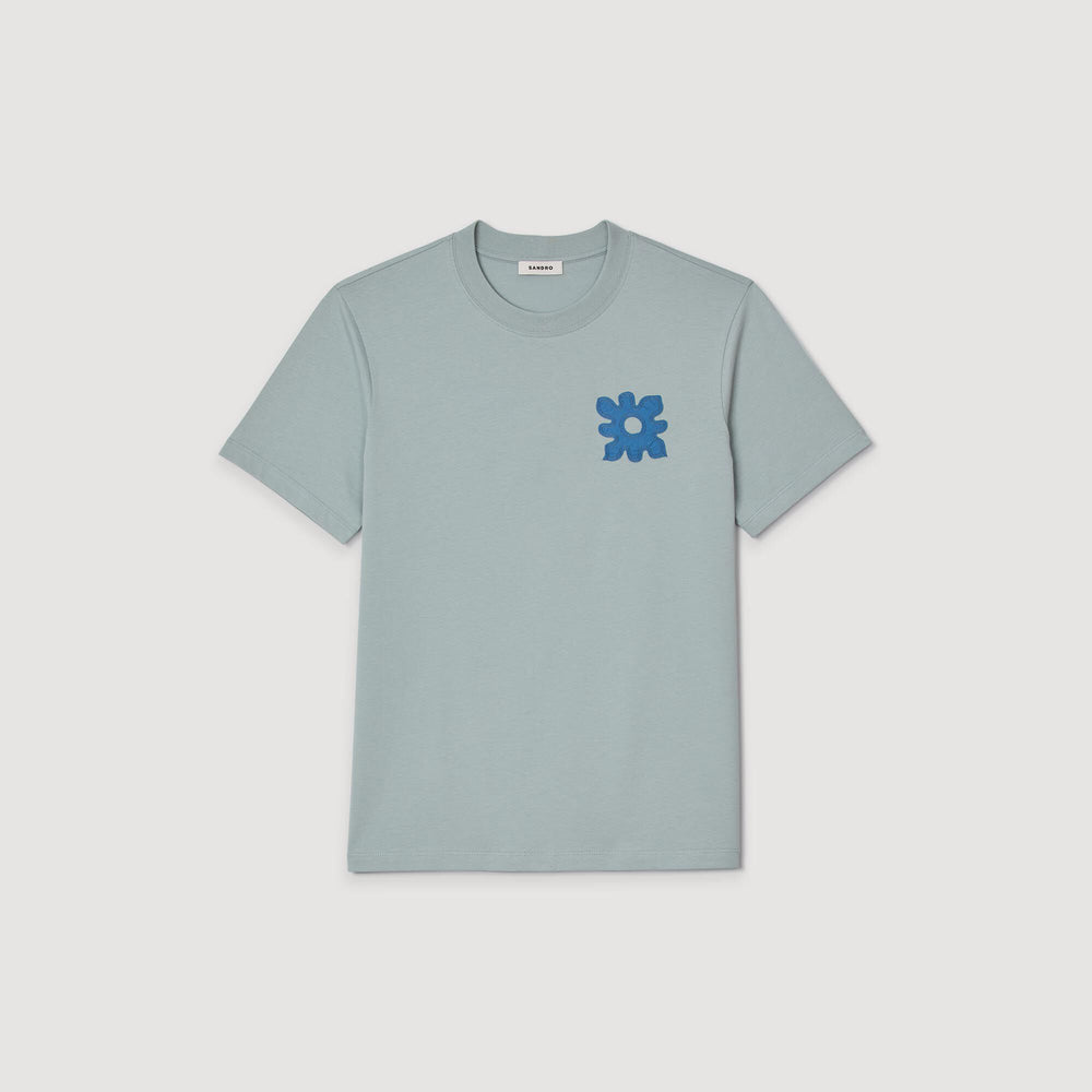 T-shirt with flower detail Chambray Sandro Men
