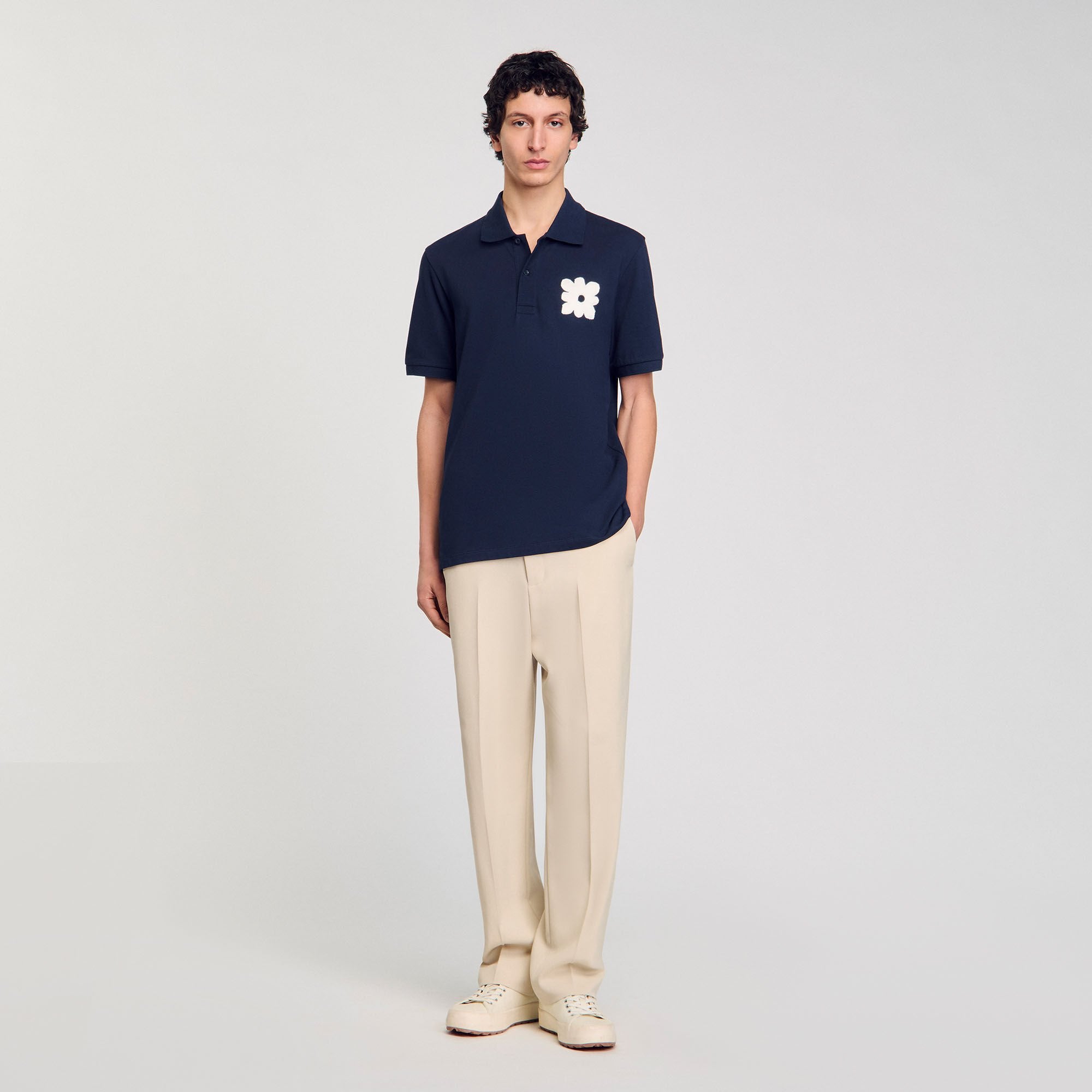 Polo shirt with flower patch Midnight Blue Sandro Men
