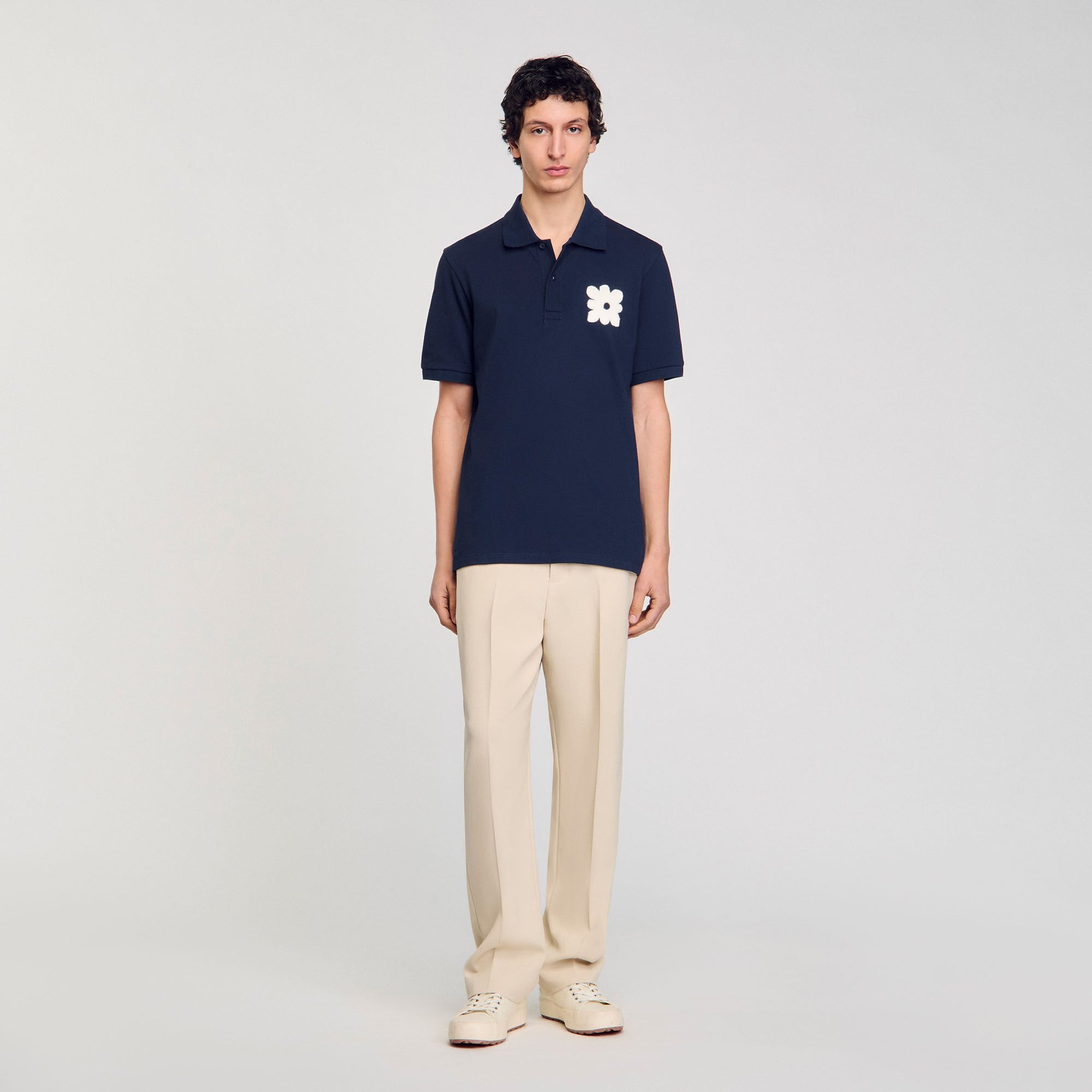 Polo shirt with flower patch Midnight Blue Sandro Men