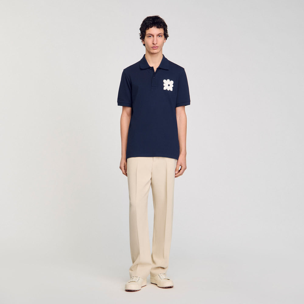 Polo shirt with flower patch Midnight Blue Sandro Men