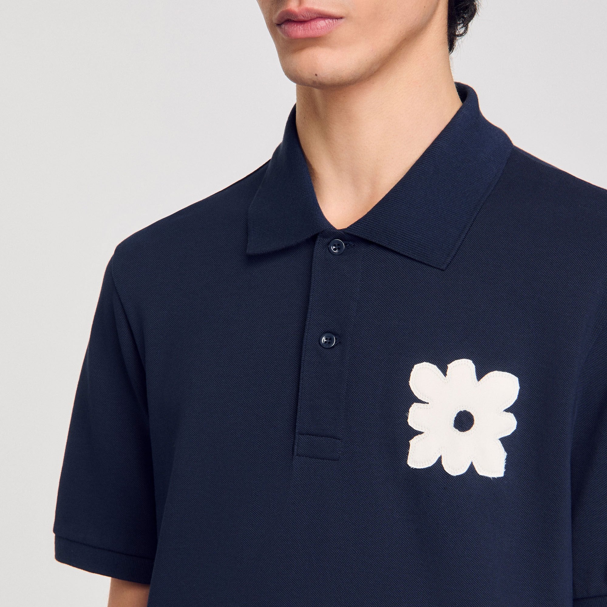 Polo shirt with flower patch Midnight Blue Sandro Men