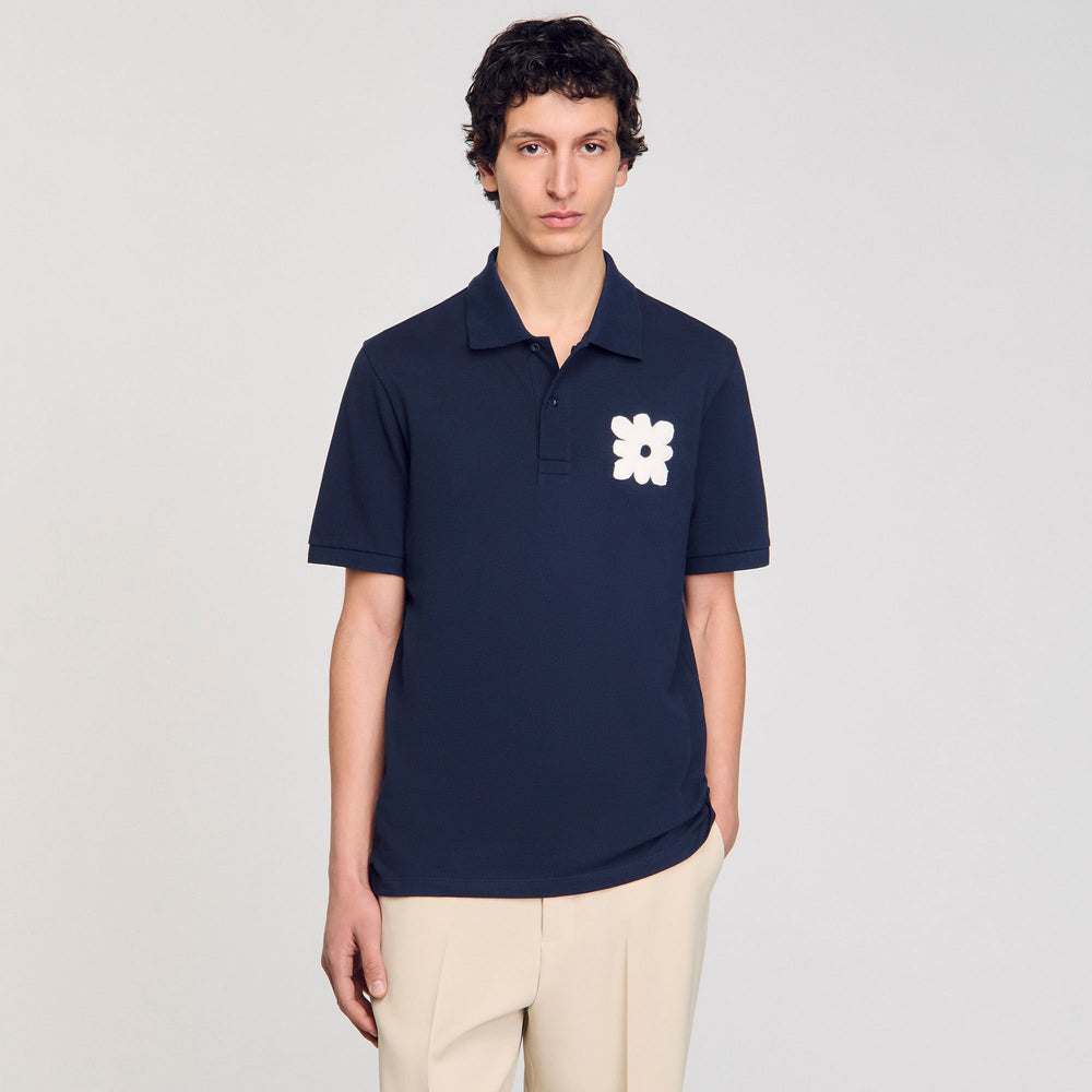 Polo shirt with flower patch Midnight Blue Sandro Men