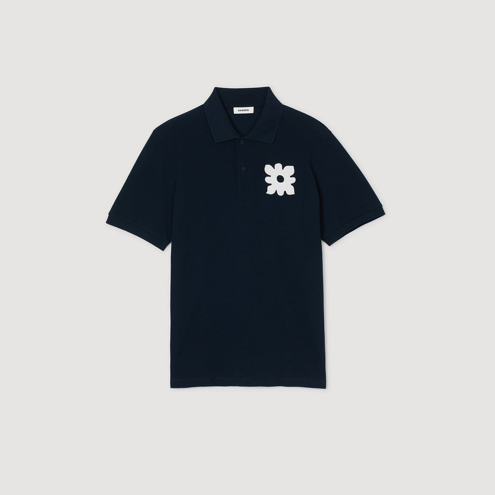 Polo shirt with flower patch Midnight Blue Sandro Men