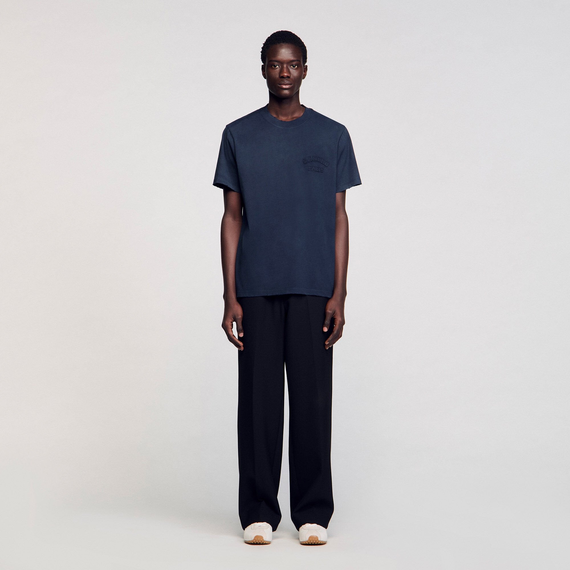 Worn-effect T-shirt Navy Blue Sandro Men