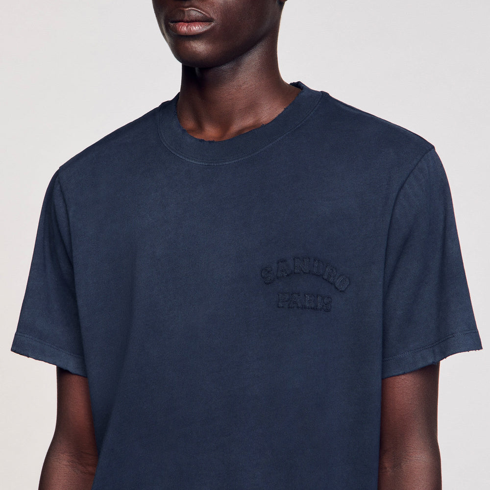 Worn-effect T-shirt Navy Blue Sandro Men