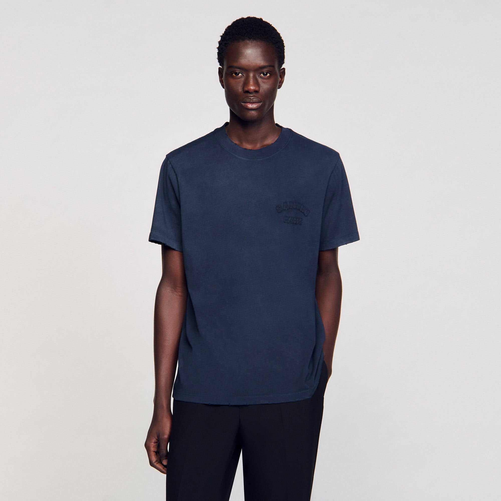 Worn-effect T-shirt Navy Blue Sandro Men