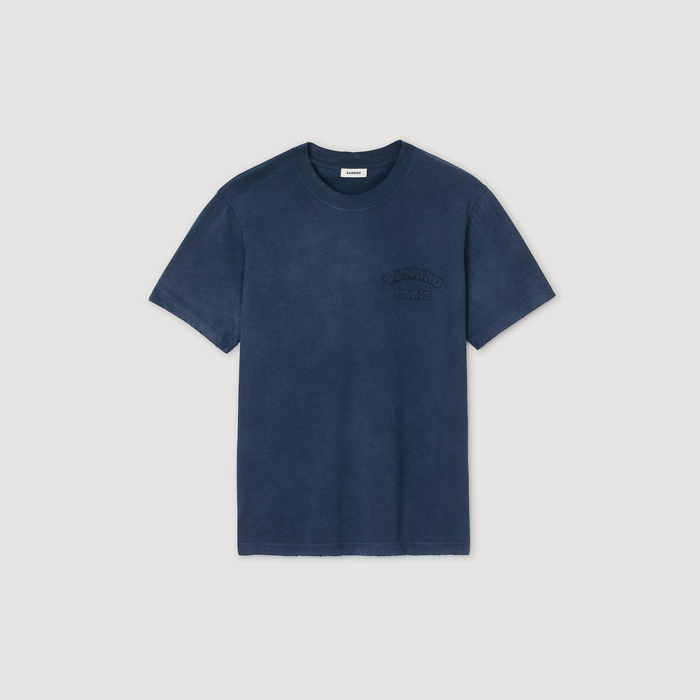 Worn-effect T-shirt Navy Blue Sandro Men