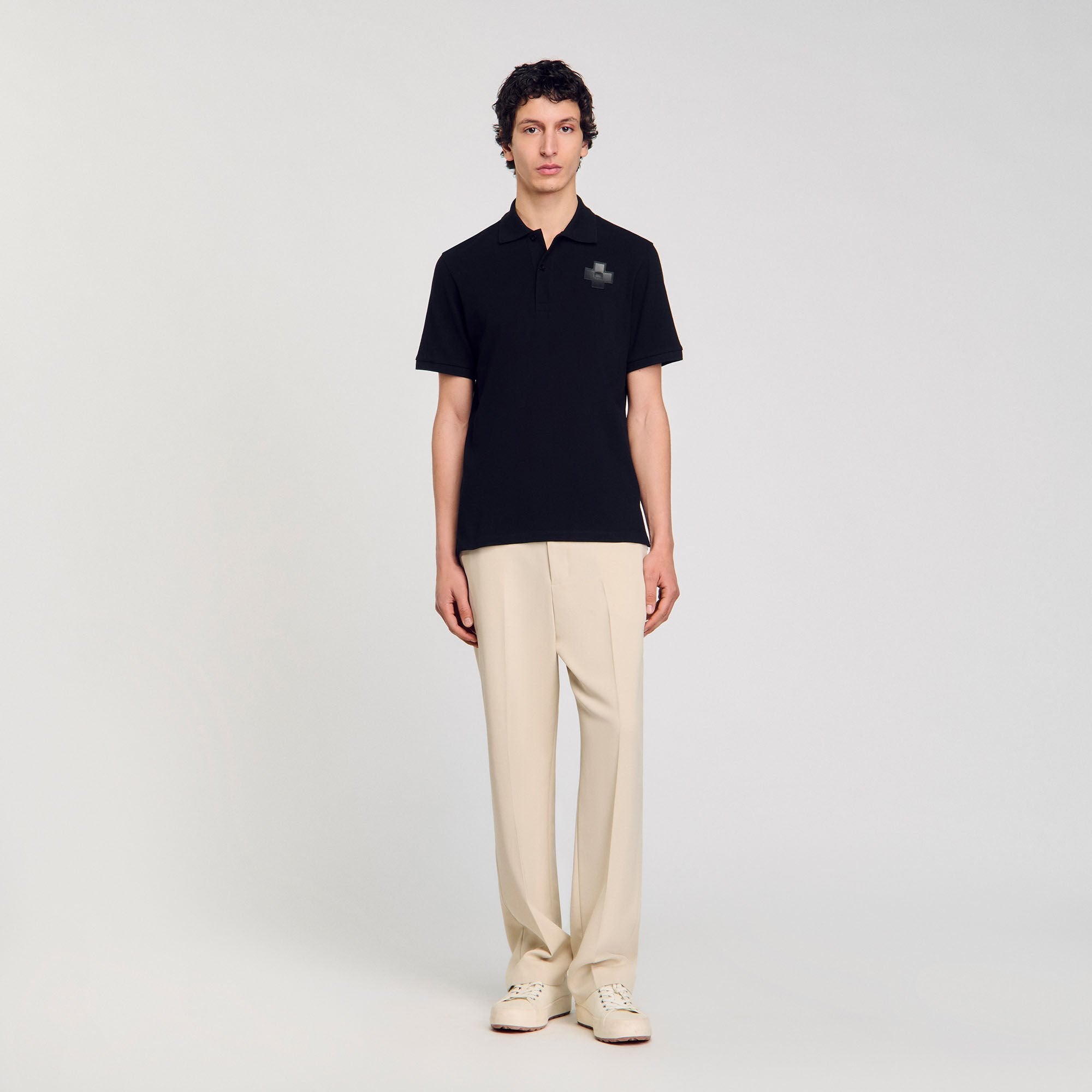 Cotton polo shirt Black Sandro Men
