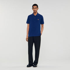 Polo shirt with leather logo Navy Blue Sandro Men